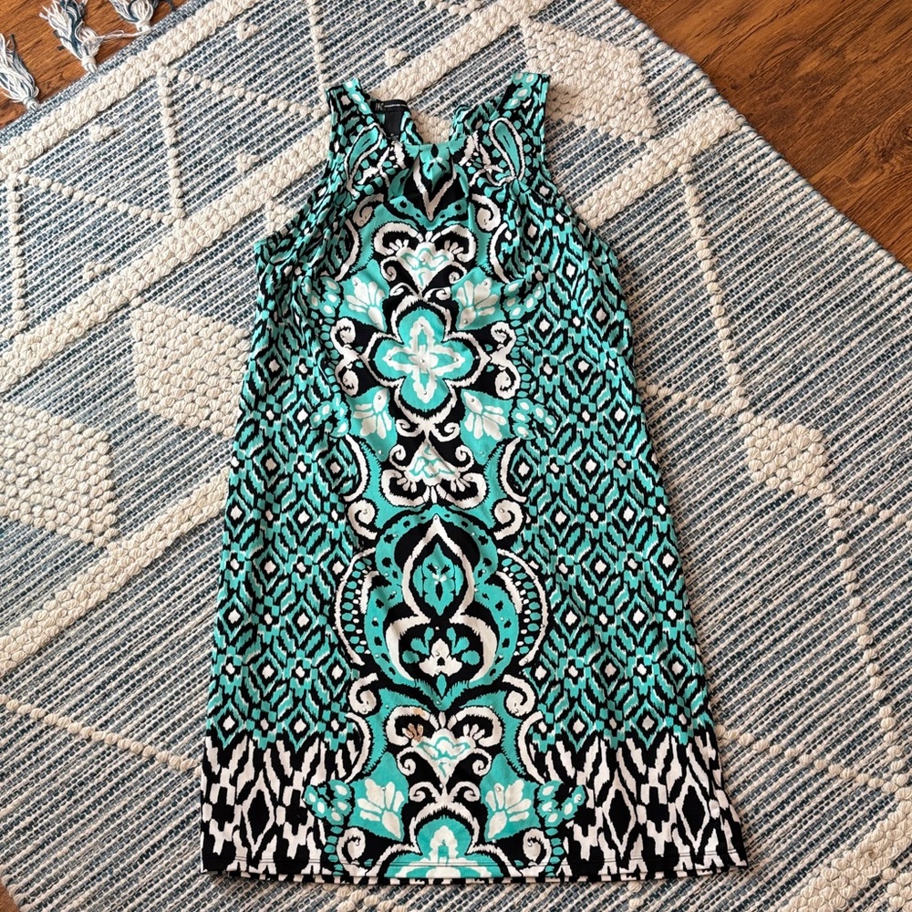 INC International Concepts Teal and Black Patterned Dress